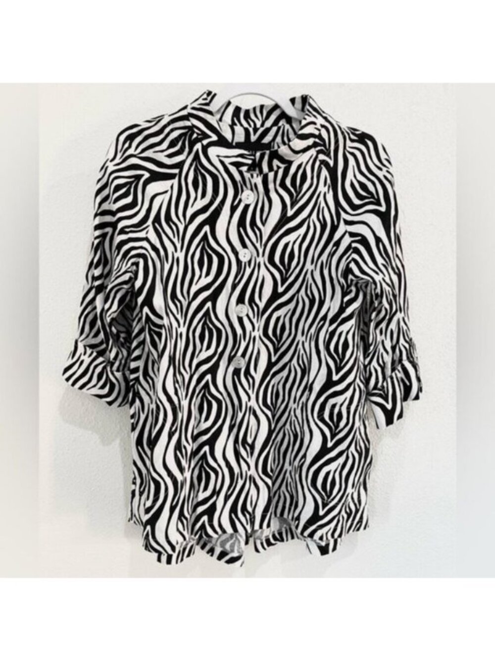 Talie Linen Zebra Lagenlook Button Jacket Top Boho Oversized Neutral Casual